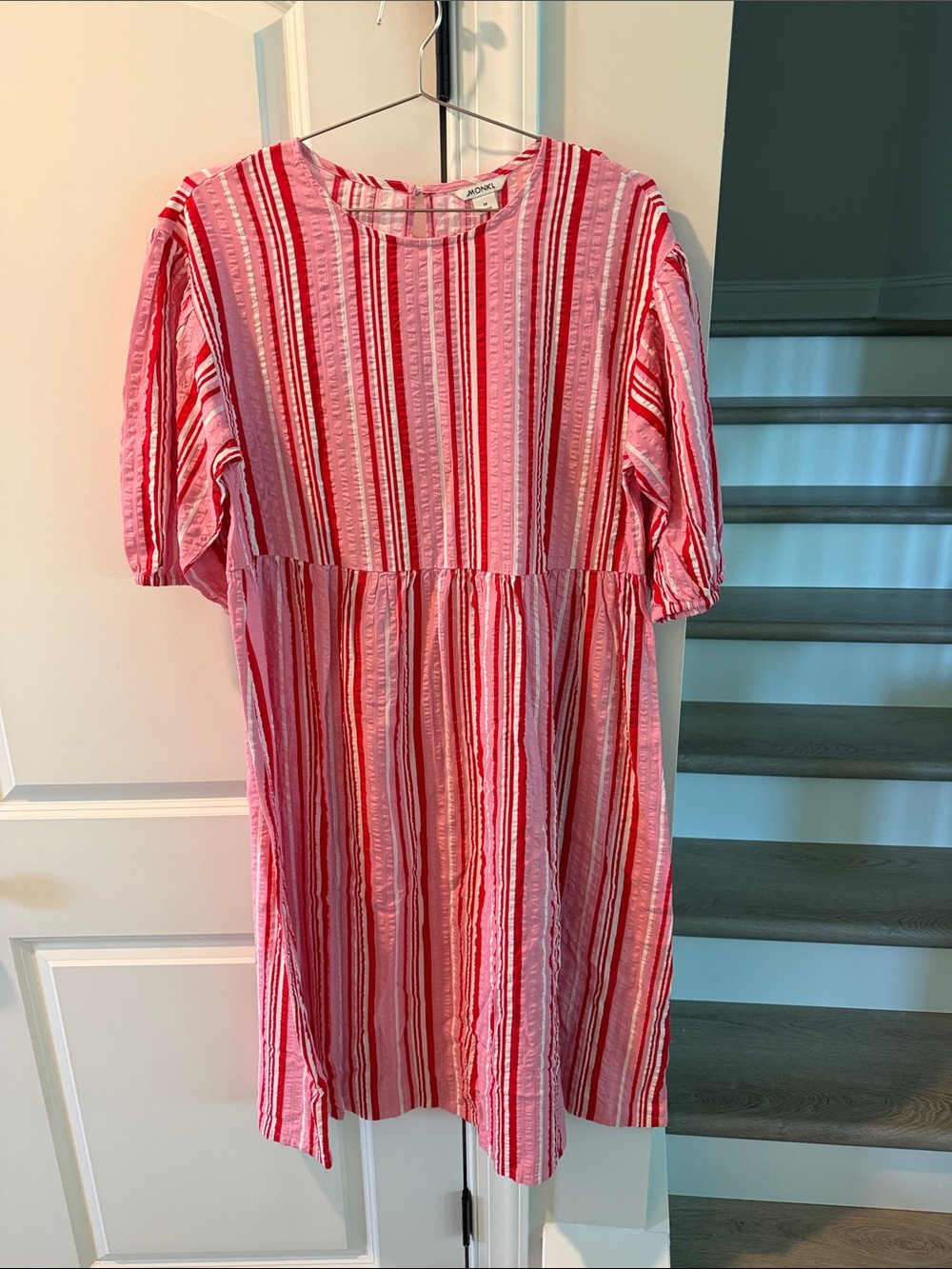 Monki Pink and Red Striped Midi Dress